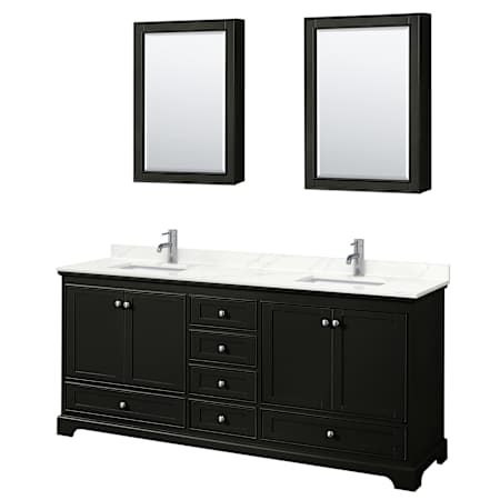 Wyndham Collection Deborah 80" Free Standing Double Basin Vanity Set with Cabinet, Quartz Vanity Top, and Medicine Cabinet Dark Espresso / Giotto Quartz Top / Polished Chrome Hardware
