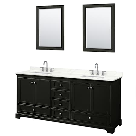 Wyndham Collection Deborah 80" Free Standing Double Basin Vanity Set with Cabinet, Quartz Vanity Top, and Framed Mirror Dark Espresso / Giotto Quartz Top / Polished Chrome Hardware
