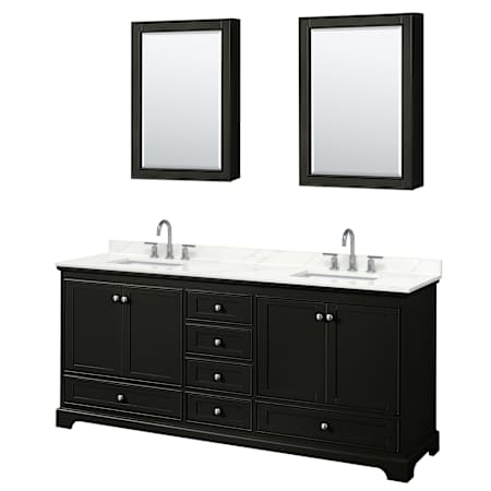 Wyndham Collection Deborah 80" Free Standing Double Basin Vanity Set with Cabinet, Quartz Vanity Top, and Medicine Cabinet Dark Espresso / Giotto Quartz Top / Polished Chrome Hardware