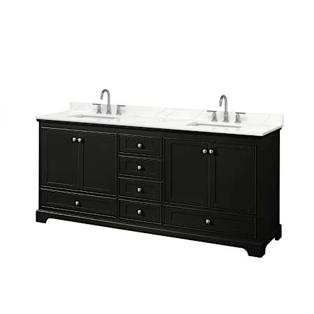 Wyndham Collection Deborah 80" Free Standing Double Basin Vanity Set with Cabinet and Quartz Vanity Top Dark Espresso / Giotto Quartz Top / Polished Chrome Hardware