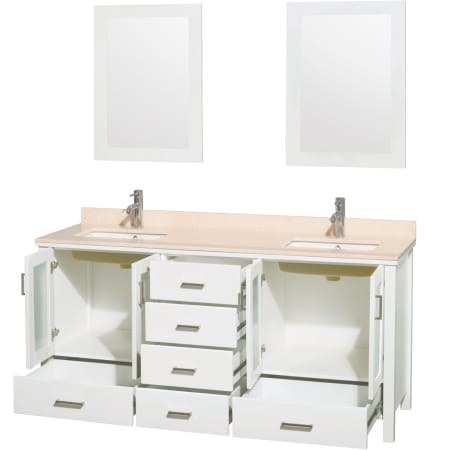 Wyndham Collection-WCV01572-Open Vanity View in Glossy White with Ivory Marble Top