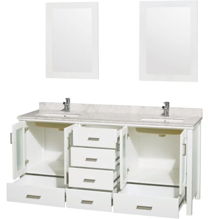 Wyndham Collection-WCV01572-Open Vanity View in Glossy White with White Carrera Marble Top