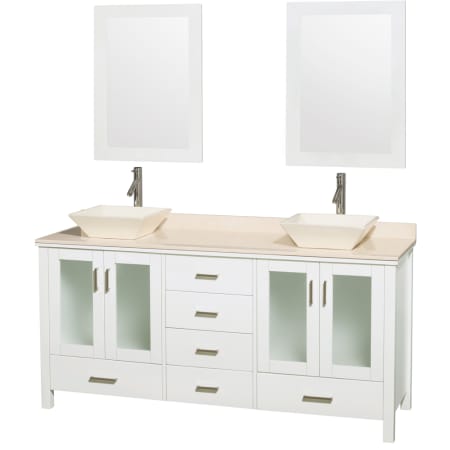 Wyndham Collection-WCV01572V-Full Vanity View in Glossy White with Ivory Marble Top and Pyra Bone Porcelain Sinks