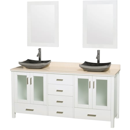 Wyndham Collection-WCV01572V-Full Vanity View in Glossy White with White Carrera Marble Top and Altair Black Granite Sinks