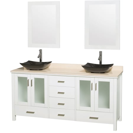 Wyndham Collection-WCV01572V-Full Vanity View in Glossy White with White Carrera Marble Top and Arista Black Granite Sinks