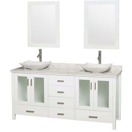 Wyndham Collection-WCV01572V-Full Vanity View in Glossy White with White Carrera Marble Top and Arista White Carrera Marble Sinks