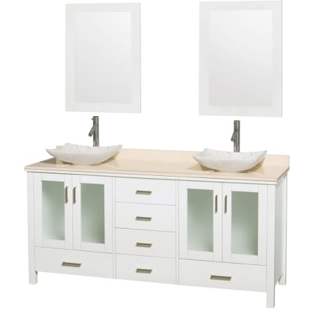 Wyndham Collection-WCV01572V-Full Vanity View in Glossy White with White Carrera Marble Top and Arista White Carrera Marble Sinks