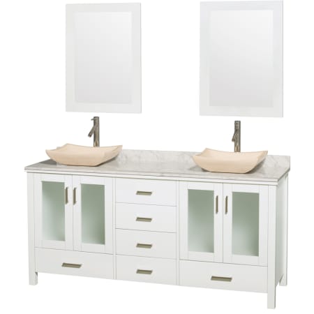 Wyndham Collection-WCV01572V-Full Vanity View in Glossy White with White Carrera Marble Top and Avalon Ivory Marble Sinks