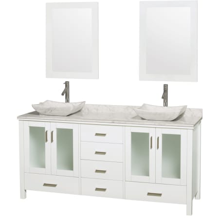 Wyndham Collection-WCV01572V-Full Vanity View in Glossy White with White Carrera Marble Top and Avalon White Carrera Marble Sinks