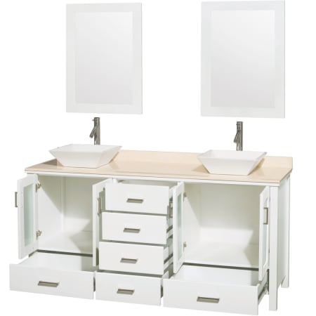 Wyndham Collection-WCV01572V-Open Vanity View with Ivory Marble Top and Pyra White Porcelain Sinks