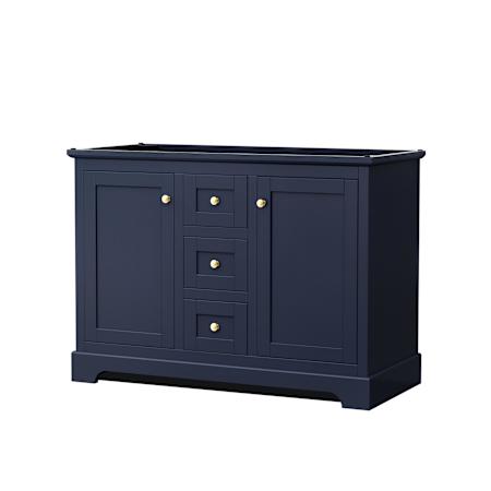 Wyndham Collection Avery 48" Single Free Standing Vanity Cabinet Only - Less Vanity Top Dark Blue / Brushed Gold Hardware