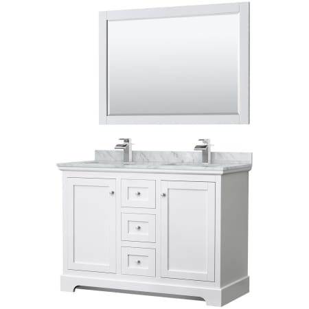 Wyndham Collection Avery 48" Free Standing Double Basin Vanity Set with Cabinet, Marble Vanity Top, and Framed Mirror