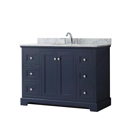 Wyndham Collection Avery 48" Free Standing Single Basin Vanity Set with Cabinet and Marble Vanity Top Dark Blue / Polished Chrome Hardware