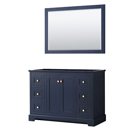 Wyndham Collection Avery 48" Single Free Standing Vanity Cabinet - Less Vanity Top Dark Blue / Brushed Gold Hardware