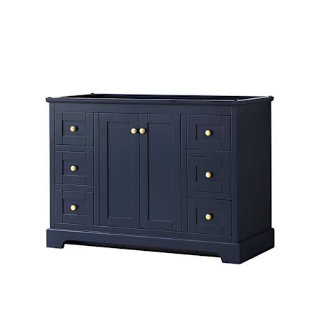 Wyndham Collection Avery 48" Single Free Standing Vanity Cabinet Only - Less Vanity Top Dark Blue / Brushed Gold Hardware