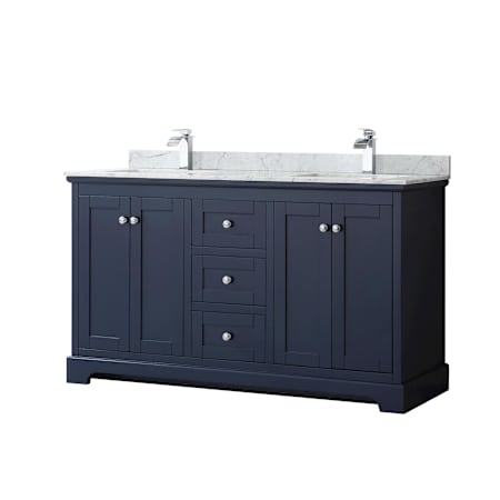 Wyndham Collection Avery 60" Free Standing Double Basin Vanity Set with Cabinet and Marble Vanity Top Dark Blue / Polished Chrome Hardware