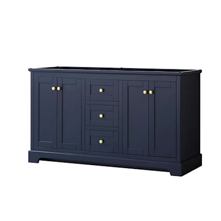 Wyndham Collection Avery 60" Double Free Standing Vanity Cabinet Only - Less Vanity Top Dark Blue / Brushed Gold Hardware