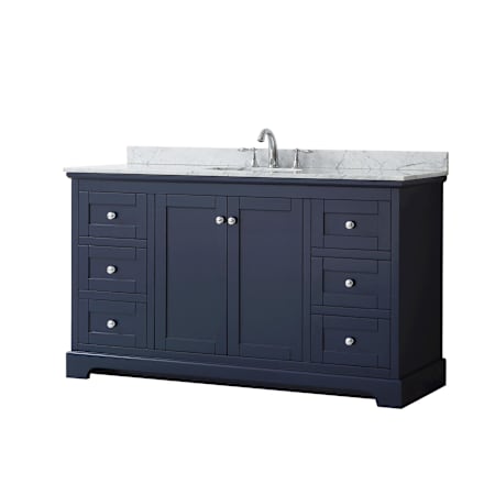 Wyndham Collection Avery 60" Free Standing Single Basin Vanity Set with Cabinet and Marble Vanity Top Dark Blue / Polished Chrome Hardware