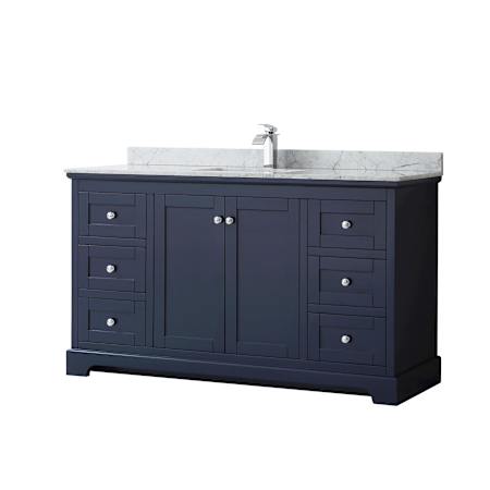 Wyndham Collection Avery 60" Free Standing Single Basin Vanity Set with Cabinet and Marble Vanity Top Dark Blue / Polished Chrome Hardware