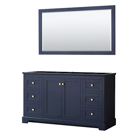 Wyndham Collection Avery 60" Single Free Standing Vanity Cabinet - Less Vanity Top Dark Blue / Brushed Gold Hardware