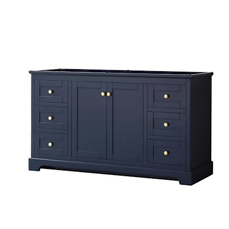 Wyndham Collection Avery 60" Single Free Standing Vanity Cabinet Only - Less Vanity Top Dark Blue / Brushed Gold Hardware