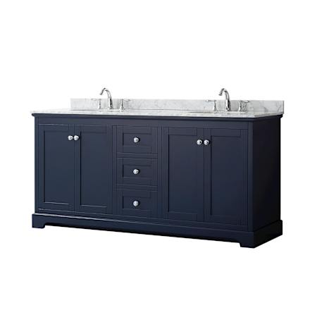 Wyndham Collection Avery 72" Free Standing Double Basin Vanity Set with Cabinet and Marble Vanity Top Dark Blue / Polished Chrome Hardware