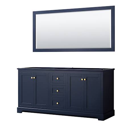 Wyndham Collection Avery 72" Double Free Standing Vanity Cabinet - Less Vanity Top Dark Blue / Brushed Gold Hardware