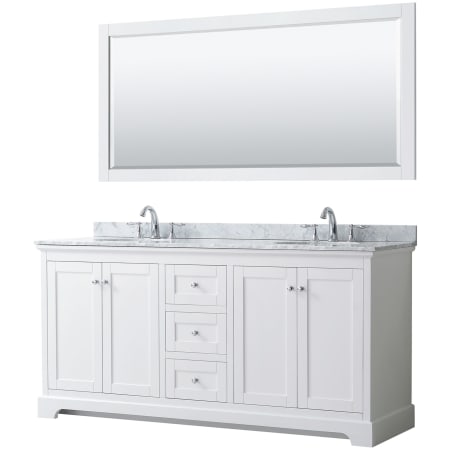 Wyndham Collection Avery 72" Free Standing Double Basin Vanity Set with Cabinet, Marble Vanity Top, and Framed Mirror