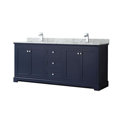 Wyndham Collection Avery 80" Free Standing Double Basin Vanity Set with Cabinet and Marble Vanity Top Dark Blue / Polished Chrome Hardware