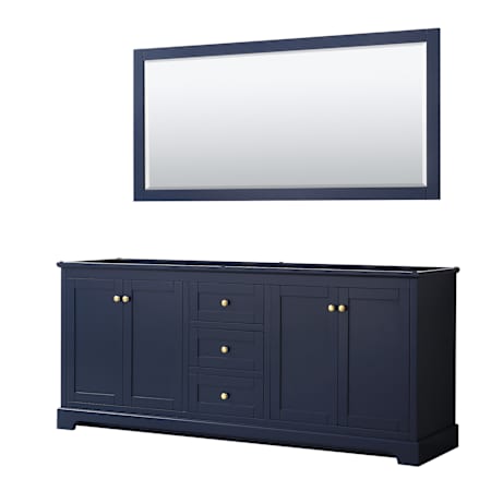 Wyndham Collection Avery 80" Double Free Standing Vanity Cabinet - Less Vanity Top Dark Blue / Brushed Gold Hardware