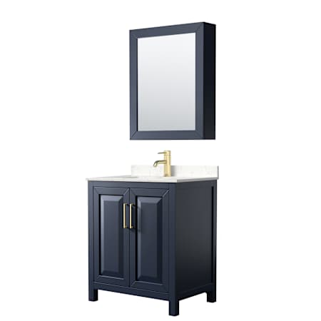Dark Blue / Carrara Cultured Marble Top / Brushed Gold Hardware