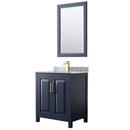 Wyndham Collection Daria 30" Free Standing Single Vanity Set with MDF Cabinet, Marble Vanity Top, Undermount Sink, and Framed Mirror Dark Blue