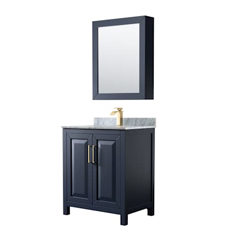 Wyndham Collection Daria 30" Free Standing Single Vanity Set with MDF Cabinet, Marble Vanity Top, Undermount Sink, and Medicine Cabinet Dark Blue