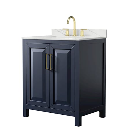 Wyndham Collection Daria 30" Free Standing Single Basin Vanity Set with Cabinet and Quartz Vanity Top Dark Blue / Giotto Quartz Top / Brushed Gold Hardware