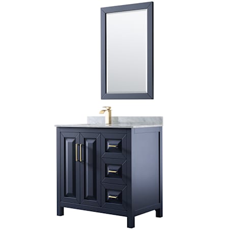 Wyndham Collection Daria 36" Free Standing Single Vanity Set with MDF Cabinet, Marble Vanity Top, Undermount Sink, and Framed Mirror Dark Blue