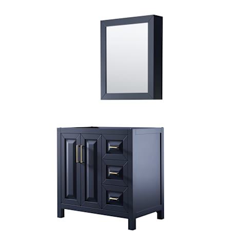 Wyndham Collection Daria 35" Single Free Standing Vanity Cabinet - Less Vanity Top Dark Blue / Brushed Gold Hardware