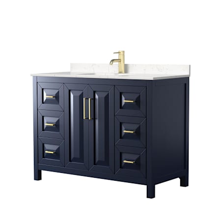 Wyndham Collection Daria 48" Free Standing Single Basin Vanity Set with Cultured Marble Vanity Top Dark Blue / Carrara Cultured Marble Top / Brushed Gold Hardware