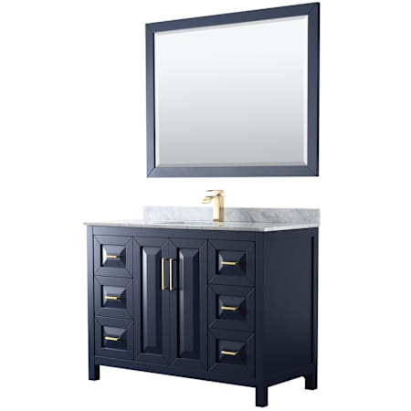 Wyndham Collection Daria 48" Free Standing Single Vanity Set with MDF Cabinet, Marble Vanity Top, Undermount Sink, and Framed Mirror Dark Blue