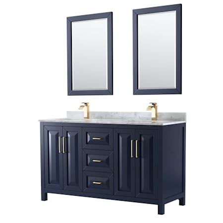 Wyndham Collection Daria 60" Free Standing Double Vanity Set with MDF Cabinet, Marble Vanity Top, 2 Undermount Sinks, and 2 Framed Mirrors Dark Blue