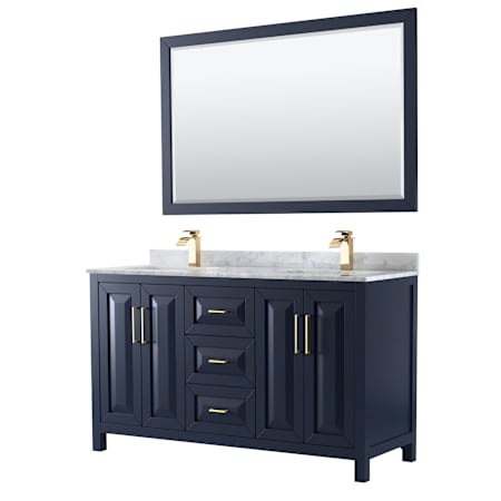 Wyndham Collection Daria 60" Free Standing Double Vanity Set with MDF Cabinet, Marble Vanity Top, 2 Undermount Sinks, and Framed Mirror Dark Blue
