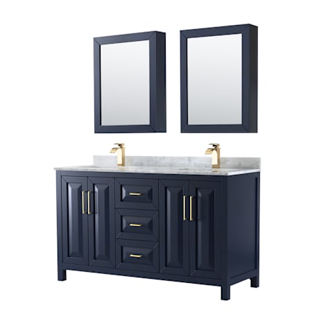Wyndham Collection Daria 60" Free Standing Double Vanity Set with MDF Cabinet, Marble Vanity Top, 2 Undermount Sinks, and 2 Medicine Cabinets Dark Blue