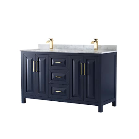 Wyndham Collection Daria 60" Free Standing Double Vanity Set with MDF Cabinet, Marble Vanity Top, and 2 Undermount Sinks Dark Blue