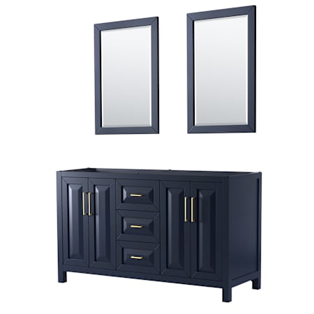 Wyndham Collection Daria 59" Double Free Standing Vanity Cabinet - Less Vanity Top Dark Blue / Brushed Gold Hardware