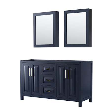 Wyndham Collection Daria 59" Double Free Standing Vanity Cabinet - Less Vanity Top Dark Blue / Brushed Gold Hardware