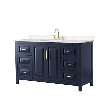 Wyndham Collection Daria 60" Free Standing Single Basin Vanity Set with Cabinet and Cultured Marble Vanity Top for Widespread Faucets Dark Blue / Carrara Cultured Marble Top / Brushed Gold Hardware