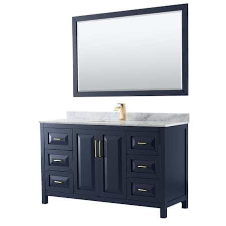 Wyndham Collection Daria 60" Free Standing Single Vanity Set with MDF Cabinet, Marble Vanity Top, Undermount Sink, and Framed Mirror Dark Blue