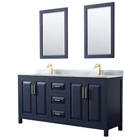 Wyndham Collection Daria 72" Free Standing Double Vanity Set with MDF Cabinet, Marble Vanity Top, 2 Undermount Sinks, and 2 Framed Mirrors Dark Blue