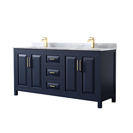 Wyndham Collection Daria 72" Free Standing Double Vanity Set with MDF Cabinet, Marble Vanity Top, and 2 Undermount Sinks Dark Blue