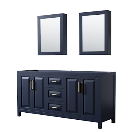 Wyndham Collection Daria 71" Double Free Standing Vanity Cabinet - Less Vanity Top Dark Blue / Brushed Gold Hardware