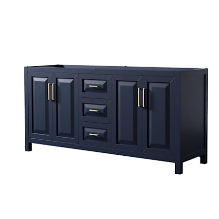 Wyndham Collection Daria 71" Double Free Standing Vanity Cabinet Only - Less Vanity Top Dark Blue / Brushed Gold Hardware